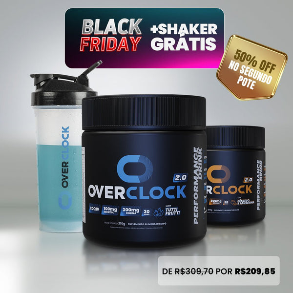 BLACK FRIDAY: Shaker GRÁTIS + 50%OFF no segundo pote | Kit Duplo Overclock 2.0 Foco Energia Performance 420g | DESCONTO APLICADO AUTOMATICAMENTE NO MOMENTO DO PAGAMENTO