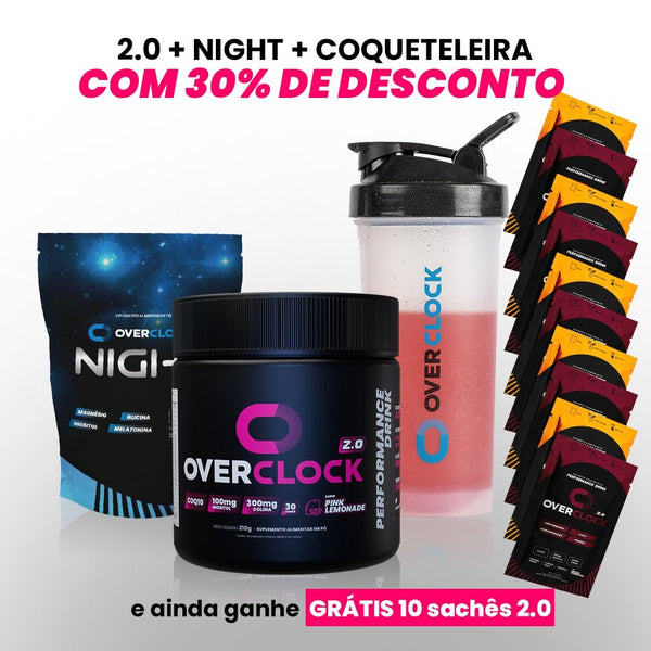 Kit Overclock 2.0 Foco para o Dia com Shaker + Overclock Night Bem-Estar Noturno e 10 Sachês Grátis