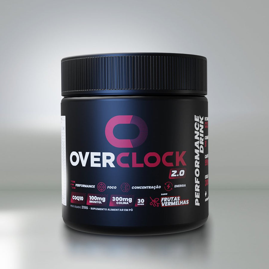 Pote de Overclock 2.0 performance drink sabor Frutas Vermelhas, 210 g com 30 doses