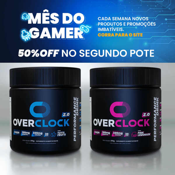 Kit Duplo Overclock 2.0 Foco Energia Performance 420g - 50% OFF no segundo pote | DESCONTO APLICADO AUTOMATICAMENTE NO MOMENTO DO PAGAMENTO